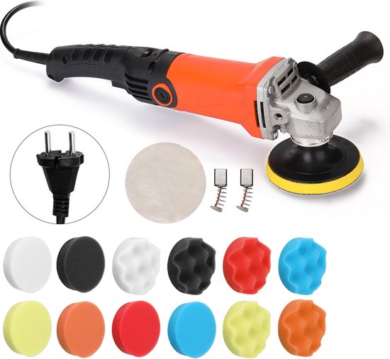 Polisseuse électrique 1200 W pour voiture – 6 vitesses, prise UE 220 V – Polisseuse avec poignée, disques de polissage et tampon en laine – Pour l'entretien des voitures, des meubles et des sols
