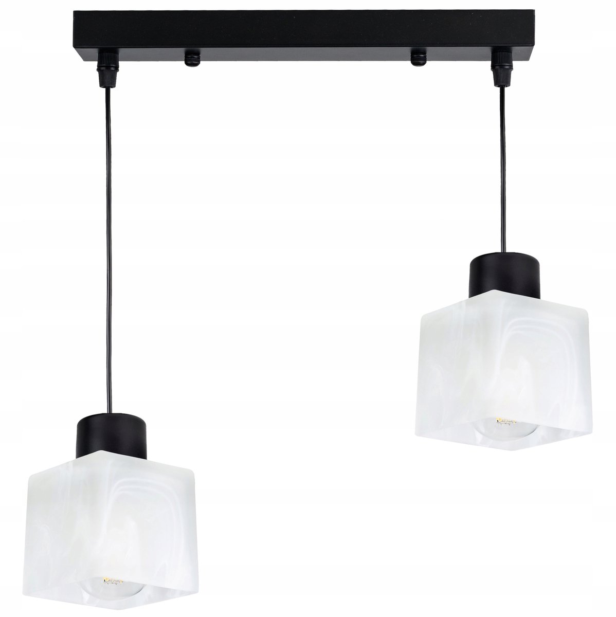 Hanglamp glas Melkwit E27 Zwart 2 lichtpunten