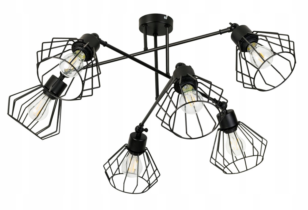 Loft Hanglamp Metaal Zwart 6xE27 Verstelbaar