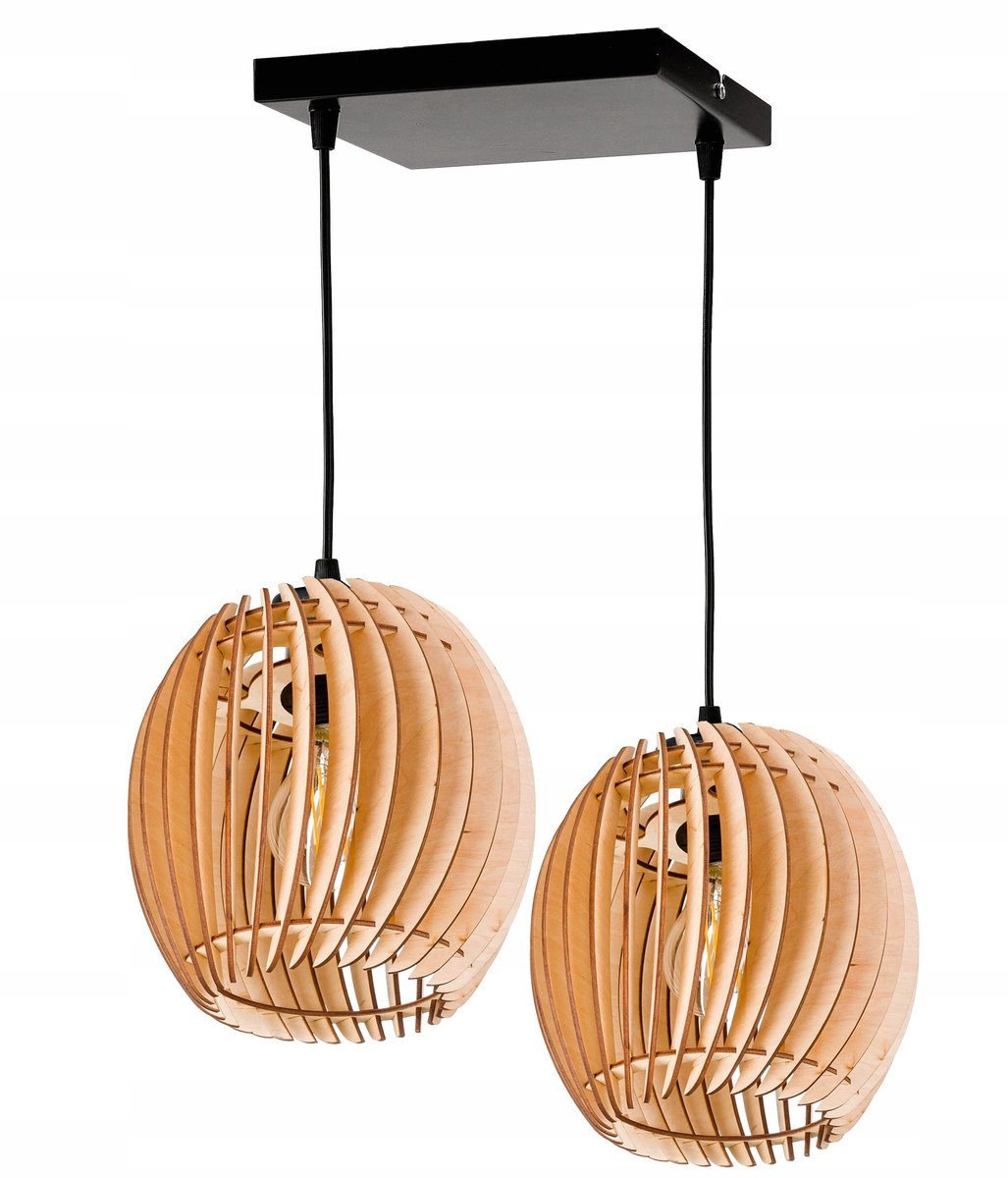 Houten Hanglamp E27 - Retro Stijl, 2 lichtpunten