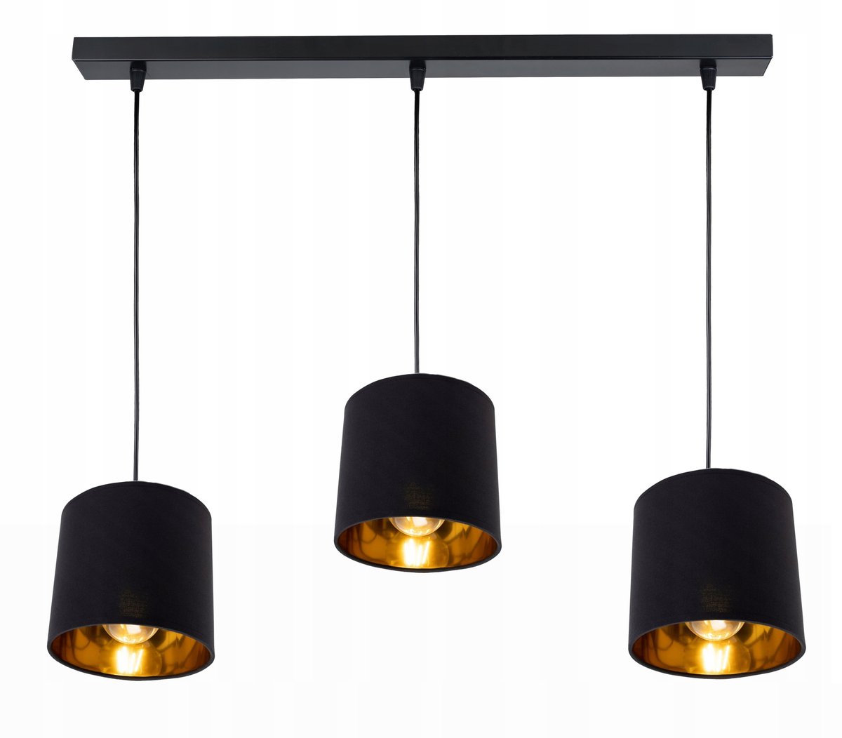 Moderne Zwarte Hanglamp met Gouden Binnenkant, 3xE27