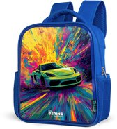 NoBoringSuitcases.com® - Rugzak blauw - Schooltas jongens - Sportwagen - Explosie - Kleurrijk - Verfstrepen - Kinder rugtas jongen - Boekentas kind - Kinderrugzak voor school - Schoolrugzak
