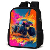 Rugzak zwart - Schooltas jongen & meisje - Monstertruck - Verfspatten - Kleurrijk - Explosie - Rugtas voor school - Boekentas kind - Schoolrugzak - Kinderrugzak
