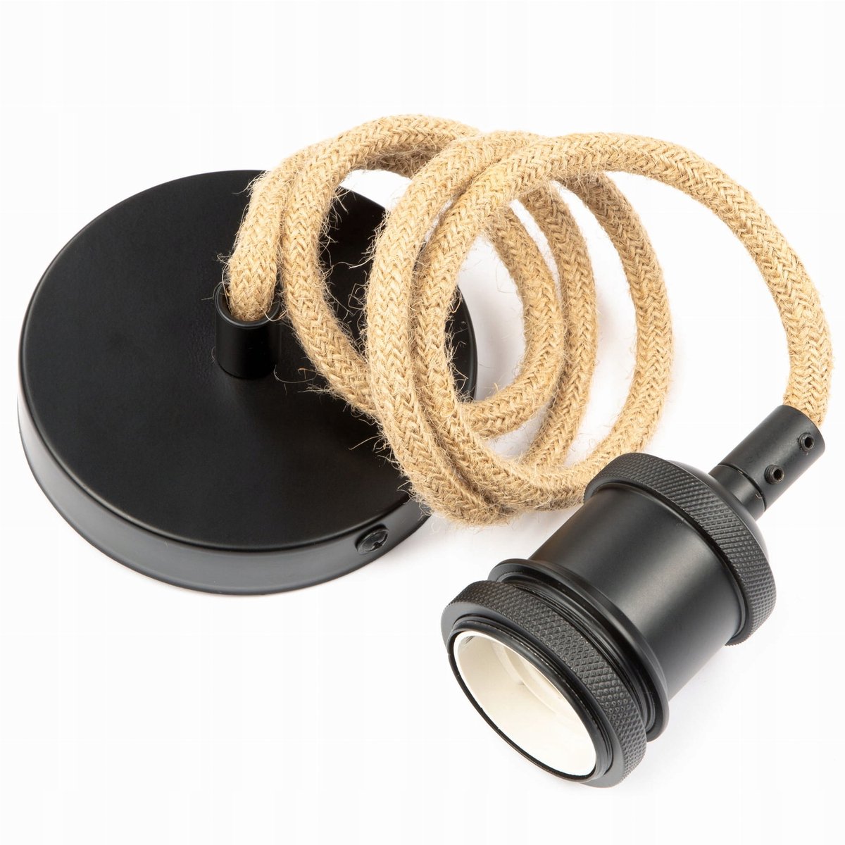 Hanglamp met jute kabel, matzwarte fitting, E27