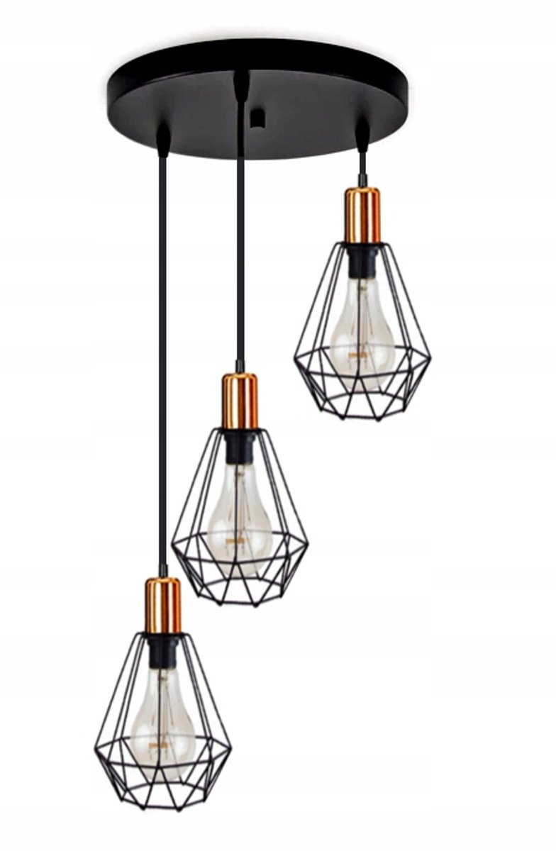 Zwarte Lampy Sufitowe Wiszące Diamentowe E27 3x60W