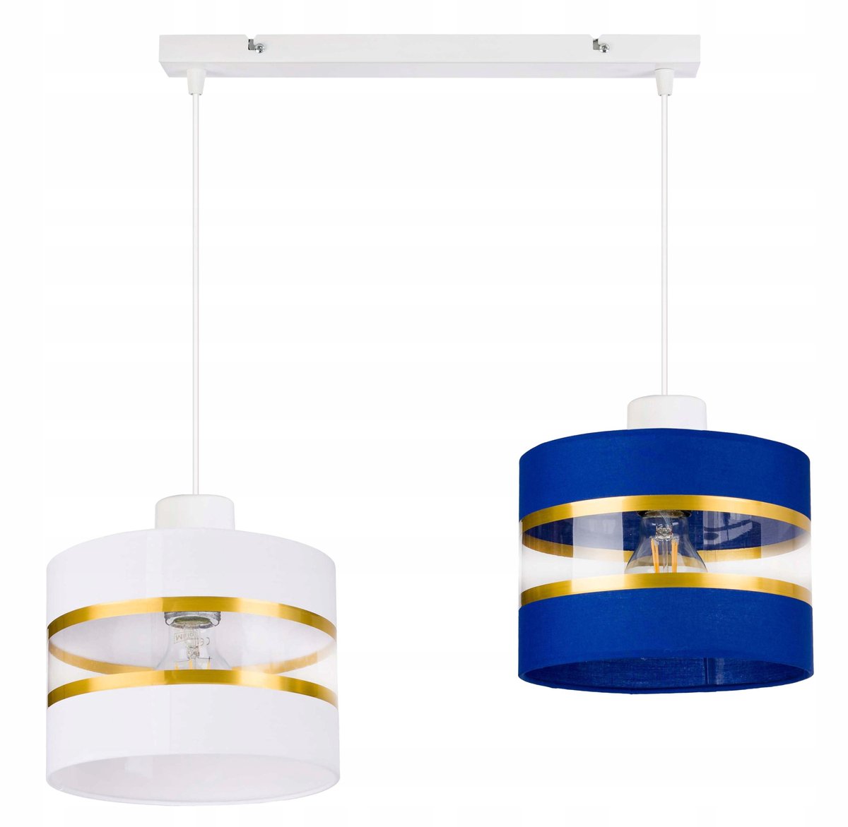 Hanglamp met Stoffen Kap - 2x E27 - Goudkleurige Strepen