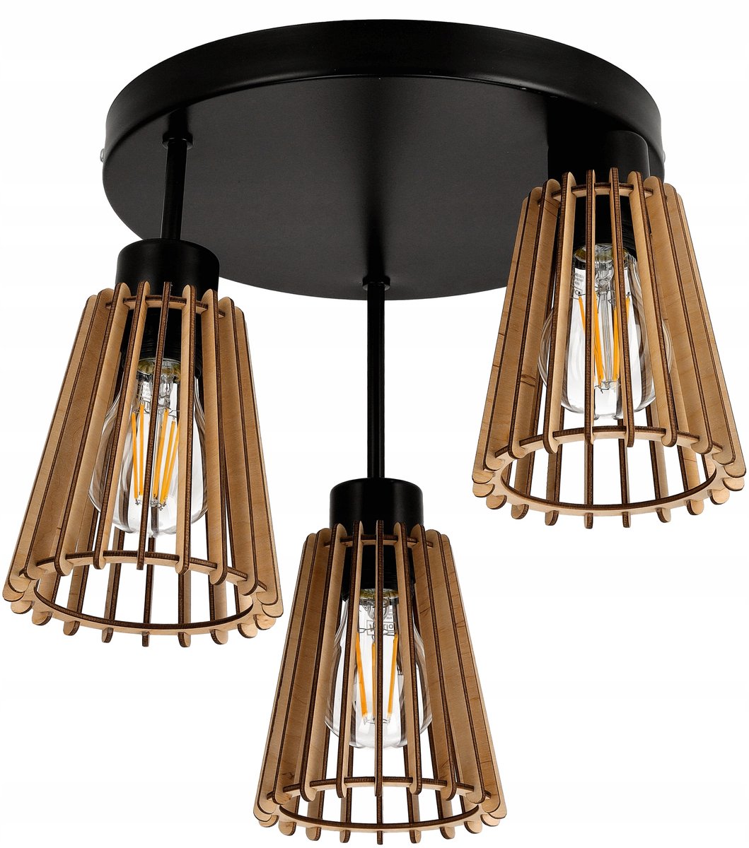 Hanglamp Plafond 3 Lampen Hout E27 Loft Stijl