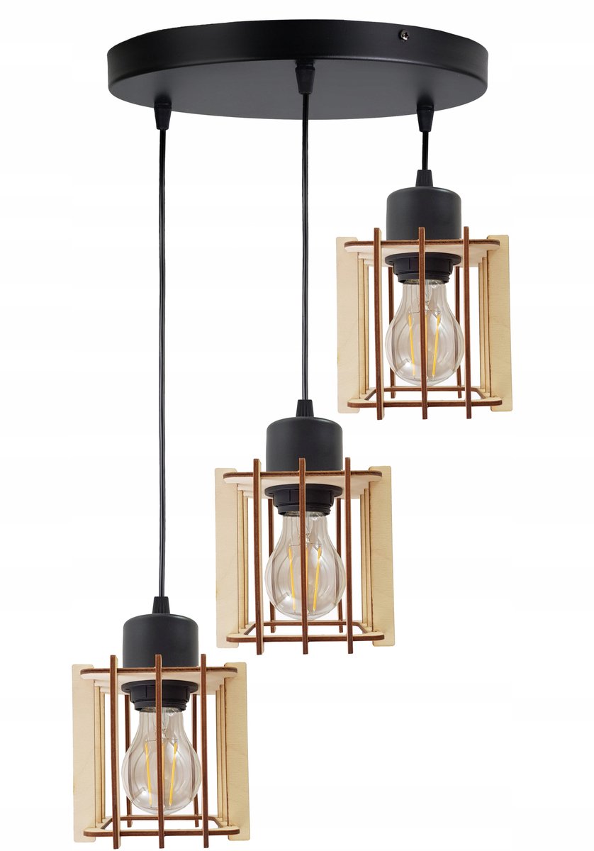Hanglamp Loft Hout 3xE27 - Stijlvolle Sfeerverlichting