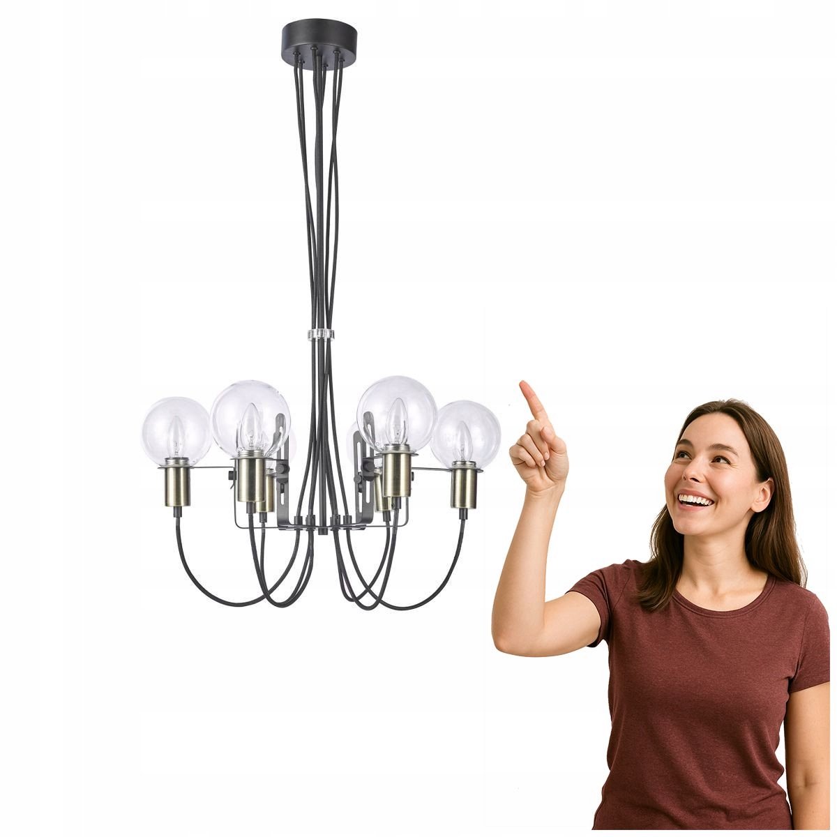 Gianni Hanglamp MD16096-6B - 6xE14, 61cm, Brons/Zwart