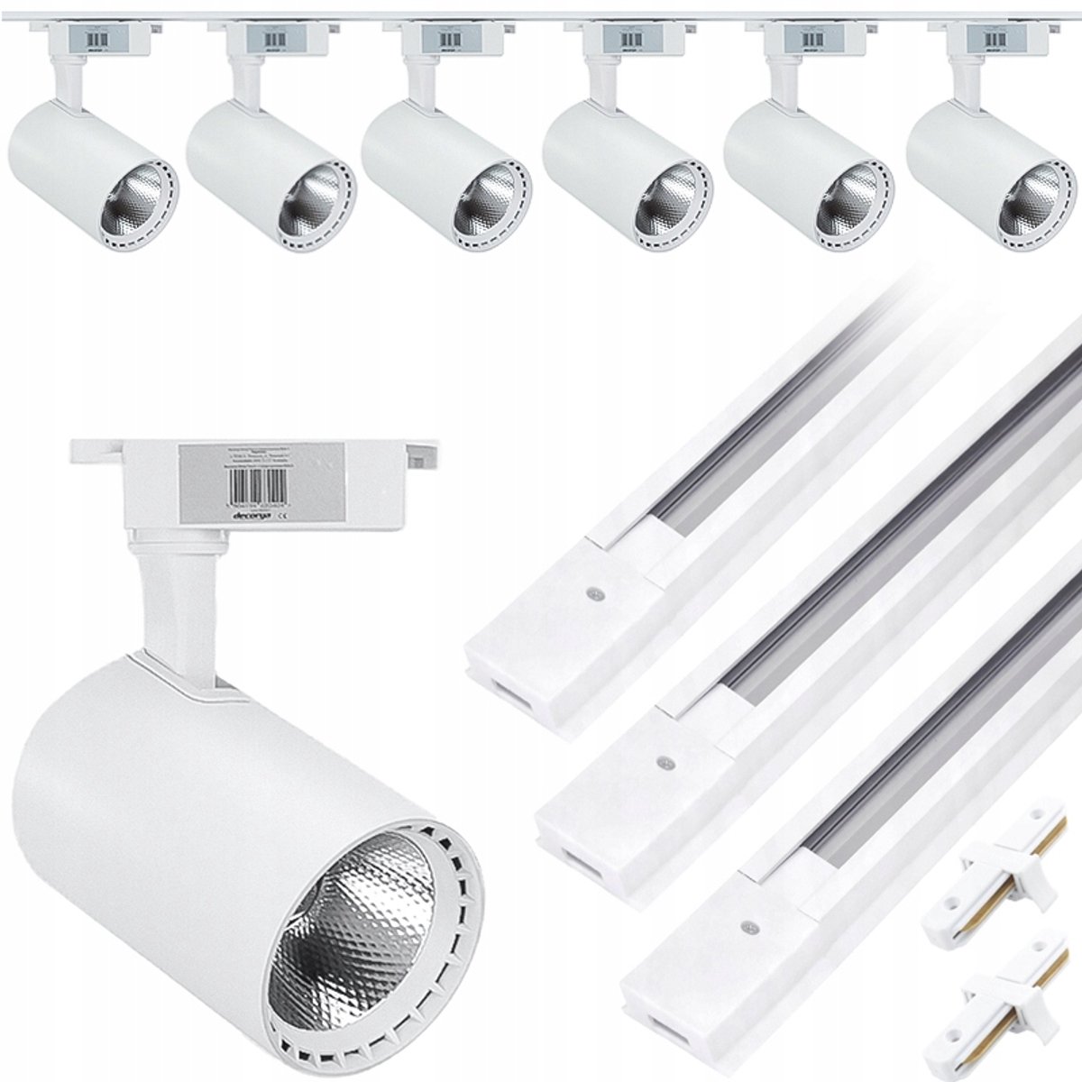 6x LED-railspots wit zwart 30W 6500K 3m railset