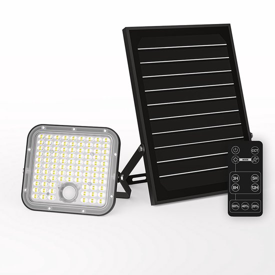 HOFTRONIC - Vega LED Solar Wandlamp buiten - Schijnwerper breedstraler - 30 watt - Bewegings- en schemersensor - Los zonnepaneel - Draadloos solar licht