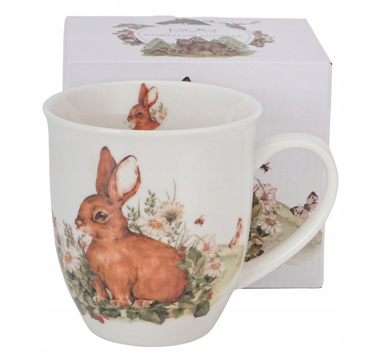 Duo "World of Animals" mok 400ml - Schattige haas met bloemen