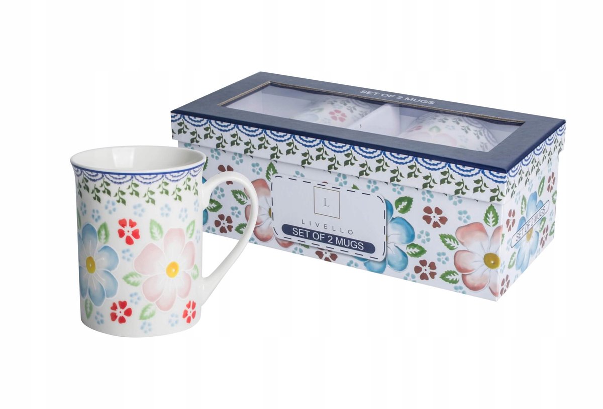 Set van 2 Mokken 350ml - Levendige Bloemendecoratie