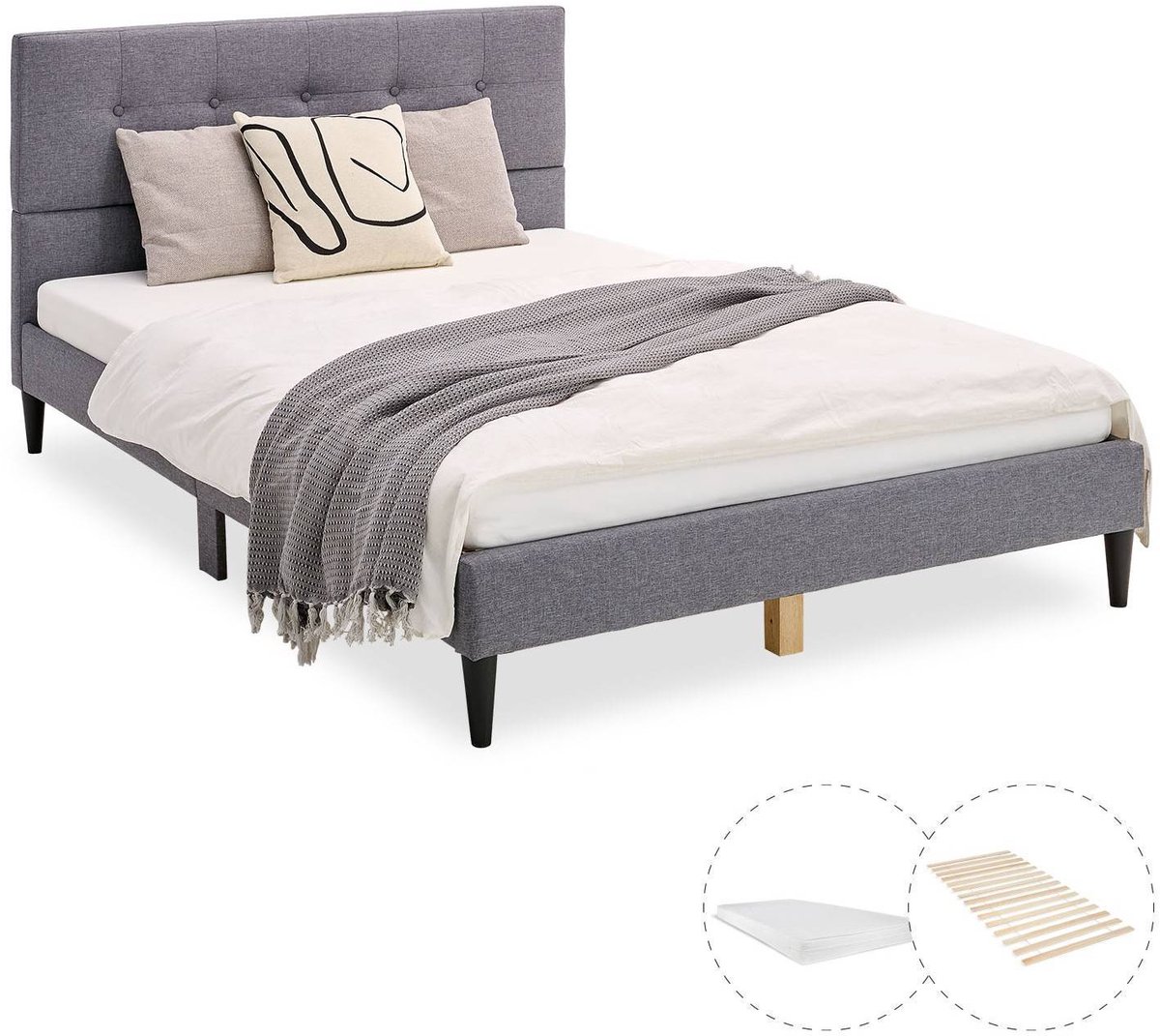 Homestyle4u Twijfelaarbedden - 120x200 cm - Tweepersoonsbed - Gestoffeerd bed - met matras - Grijs