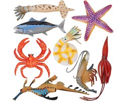 JeiibrZui Oceaandieren - Educatief Badspelgoed - Realistische Details En Handbeschilderde Figuren - 8 Stuks - Kinderkamer/Verjaardagsfeestje Meerkleurig