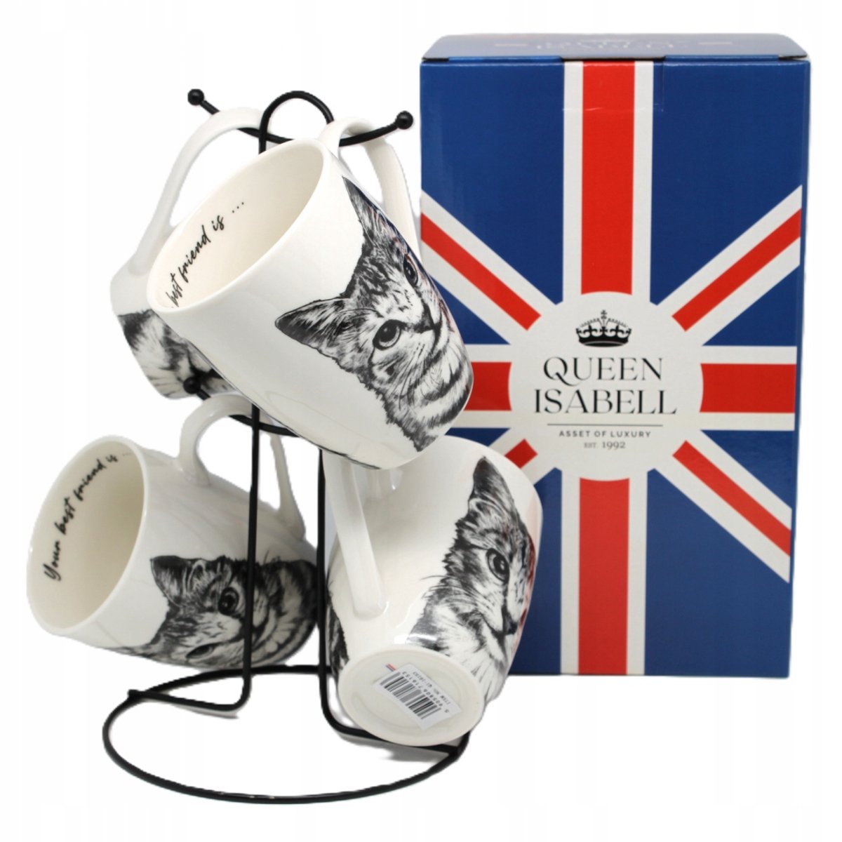 Set van 4 Mokken met Kattenprint op Standaard - 350ml