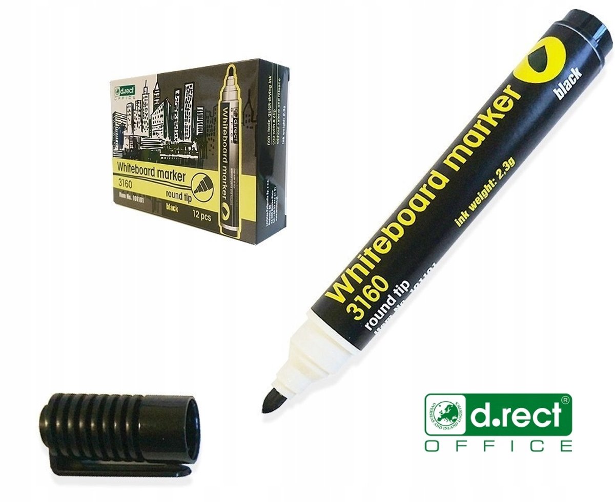 D.RECT 3160 Zwart Droog Uitwisbare Marker, 1 Stuk