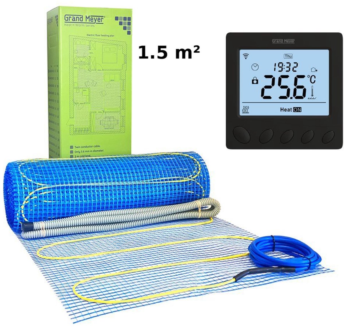 Elektrische vloerverwarmingsset 1,5 m², 170 W/m² + W390 Thermostaat, Grand Meyer