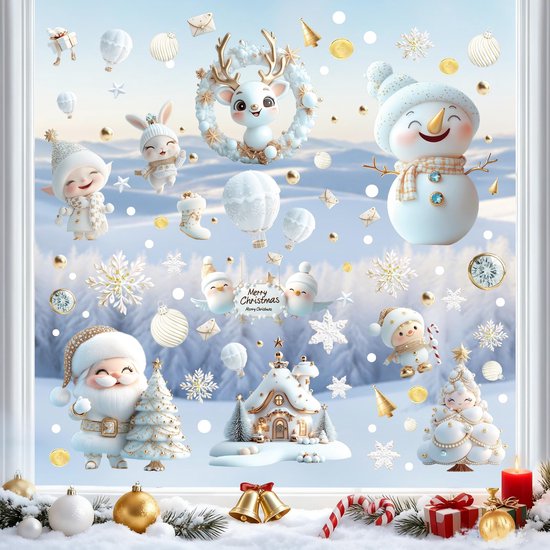 1 stuk glazen bal kerst raamstickers, 60 x 74 cm statische zelfhechtende PVC Xmas raamstickers, dubbelzijdige kerstraamstickers, herbruikbare kerstdecoraties raamstickers