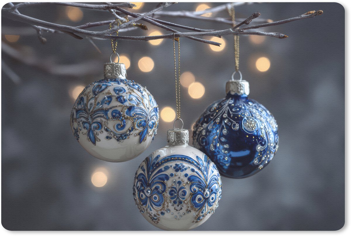Muismat 27x18 cm - Mousepad Kerstbal - Versierd - Blauw - Muismatten