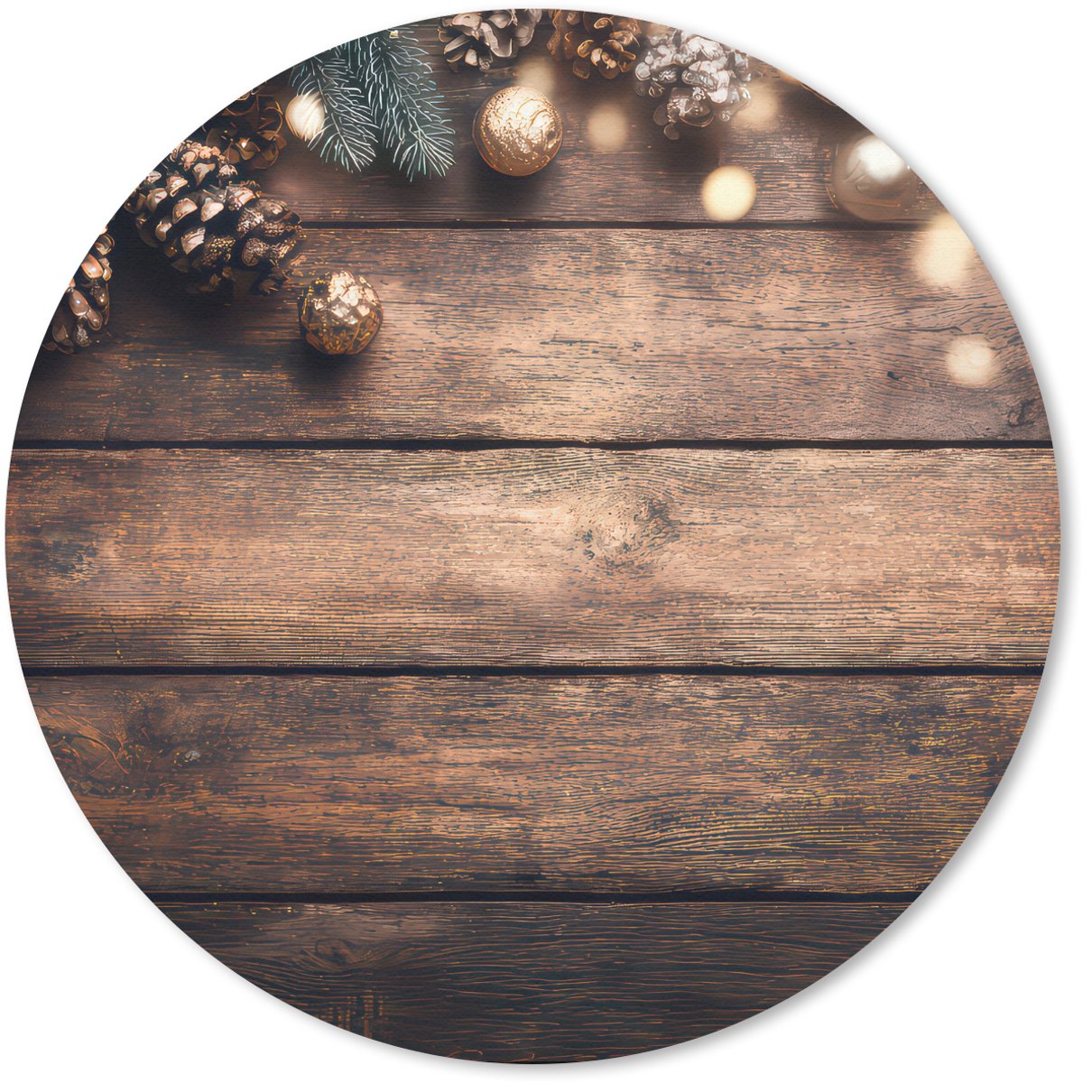 Muismat rond 40x40 cm - Mousepad Kerstdecoratie - Houten - Dennenappel - Bruin - Ronde muismatten