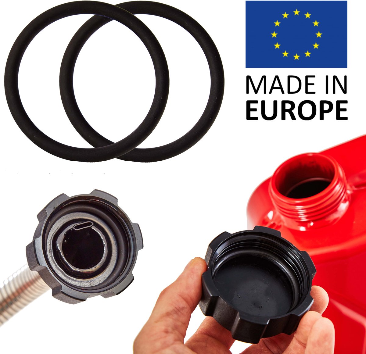 BW® 2x vervangende afdichting voor schenktuit voor brandstofjerrycan metalen benzinejerrycan met schroefdop - 2 stuks - Gemaakt in Europa