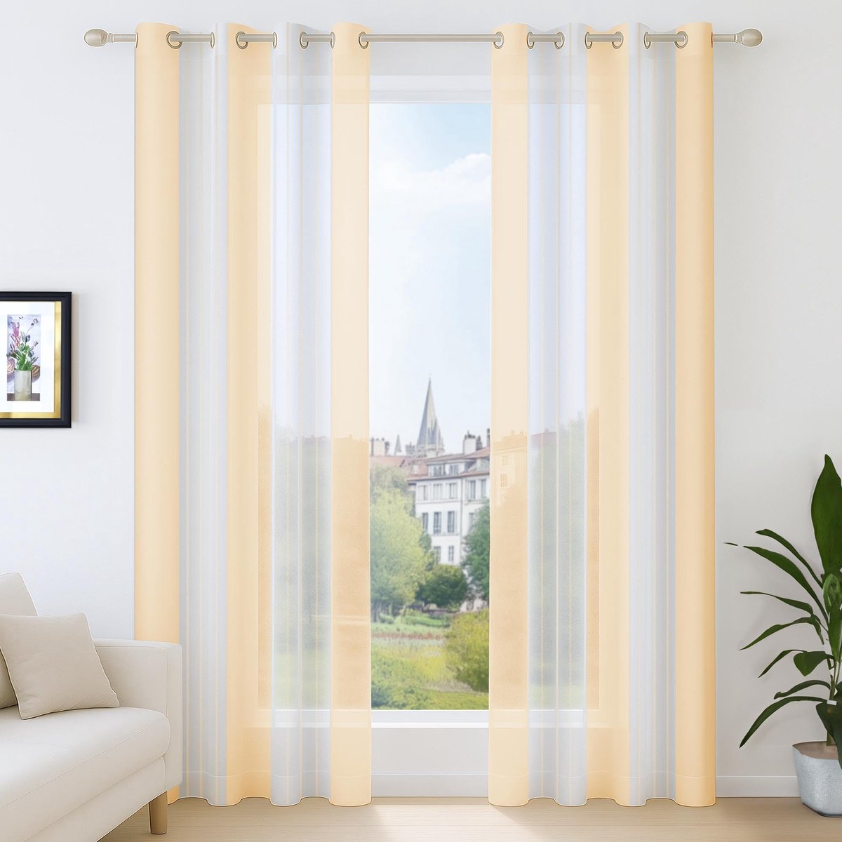 Unyqoos Elegante transparante vitrages met ringen voor een sfeervolle woonkamer Crème