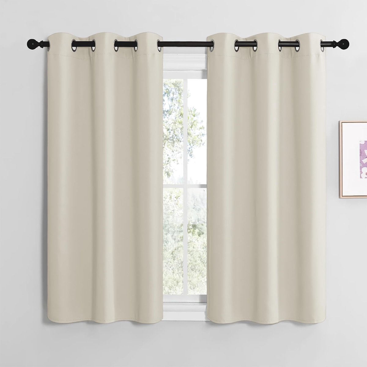 Unyqoos Set van 2 lichtbeige thermische gordijnen met ringen voor de woonkamer
