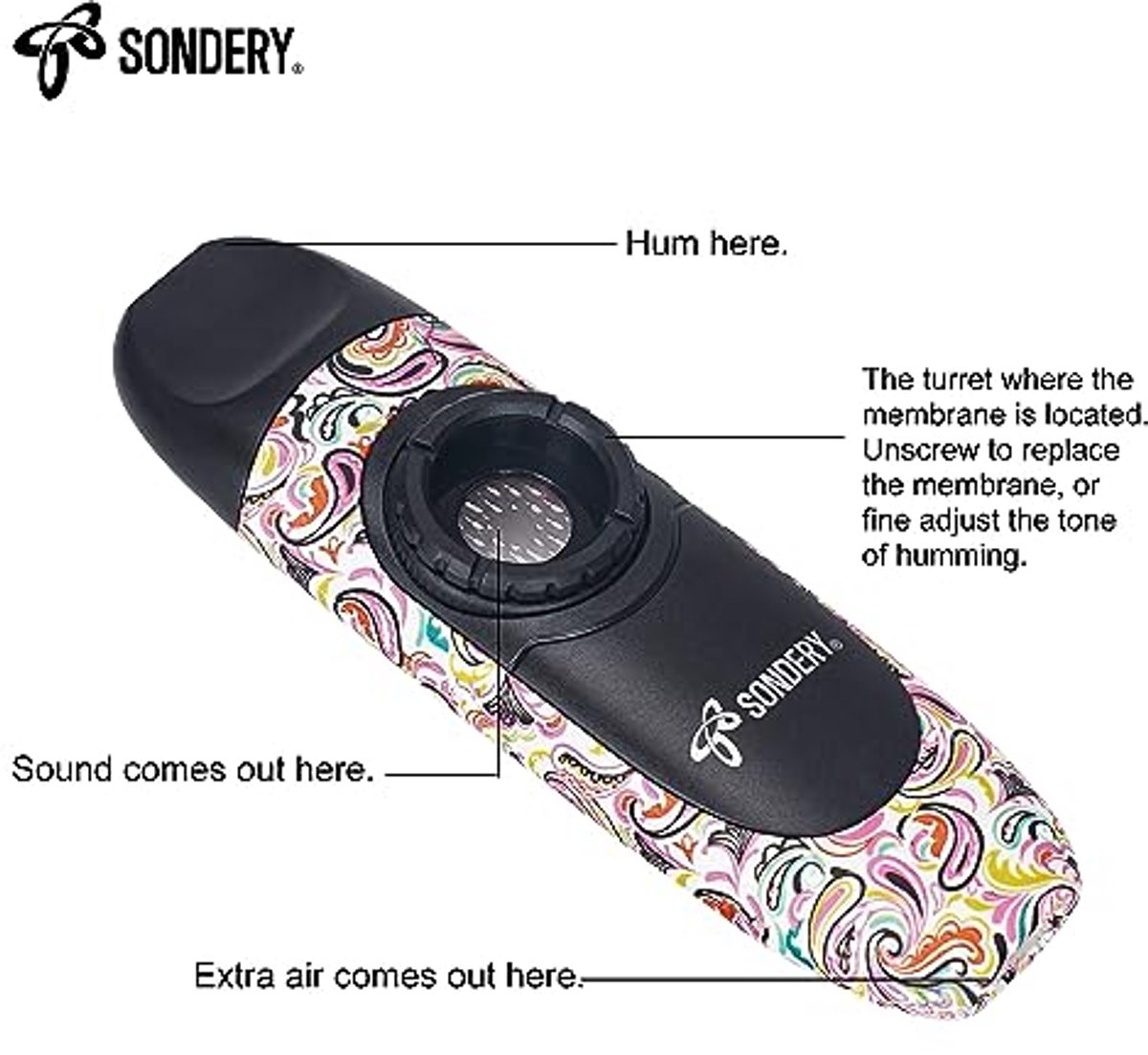 Kazoo voor kinderen en volwassenen met 5 membranen en leren nekkoord - Muziekinstrument voor alle leeftijden