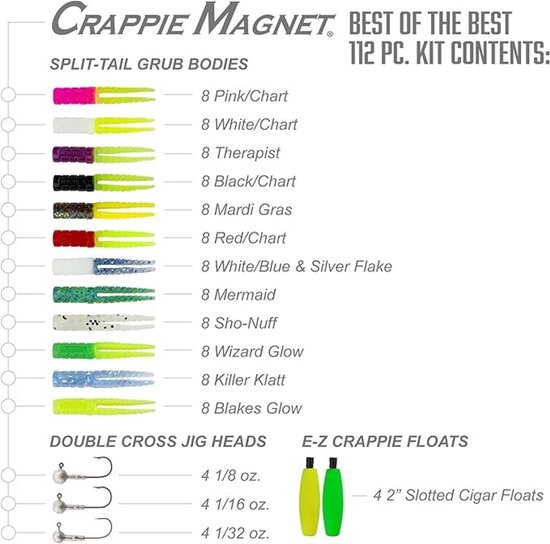Complete Crappie Fishing Kit met 96 Lures, 15 Jig Heads en 4 Drijvers — afbeelding 5