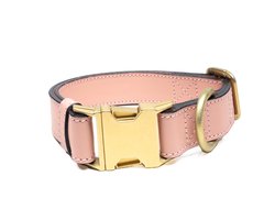Luxe Halsband voor Honden - Echt Leer / Leder Reflecterend Verstelbaar 29 Cm-42 Cm x 2,5 Cm- Licht Roze