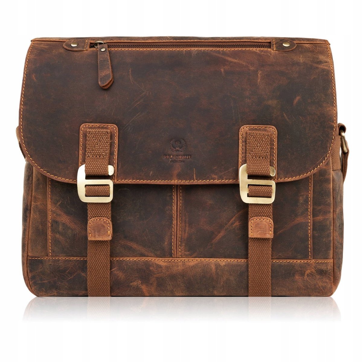 Vintage Leren Laptoptas Heren Schoudertas Bruin - T-81