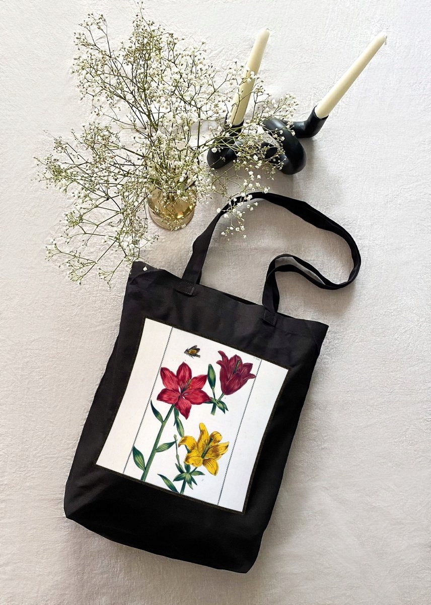 Leren Shopper Tas met Maria Sibylla Merian Lilia Print