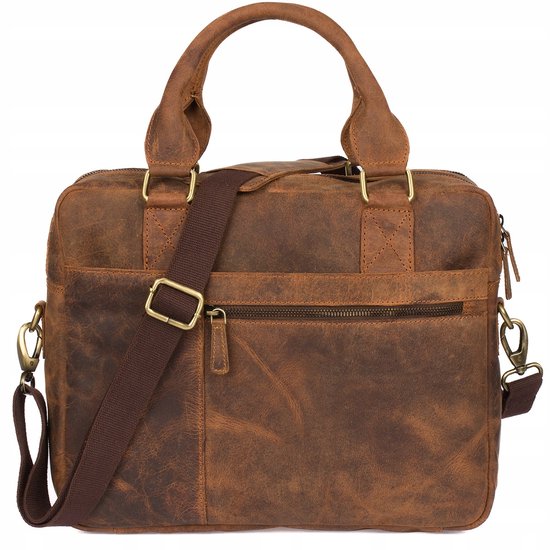Sac à Bandoulière ROYALZ 'Chicago' En Cuir Véritable 15,6 Pouces - Porte Ordinateur Portable Vintage Pour Homme
