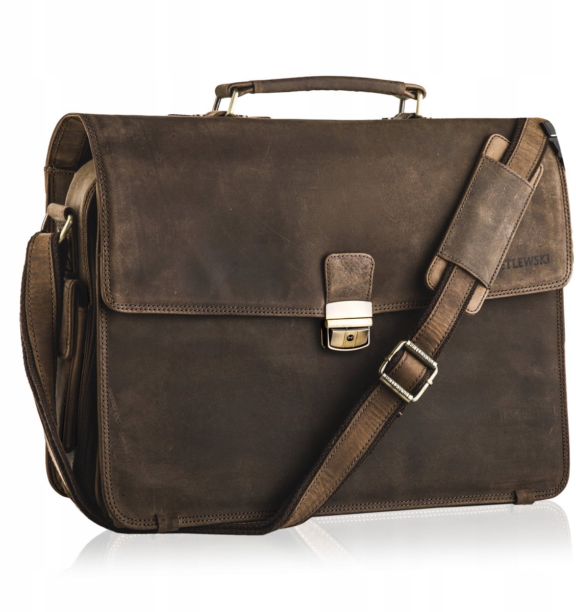 Betlewski Leren Aktetas Heren - Natuurlijk Leer, Ruim, Laptop 15.6"