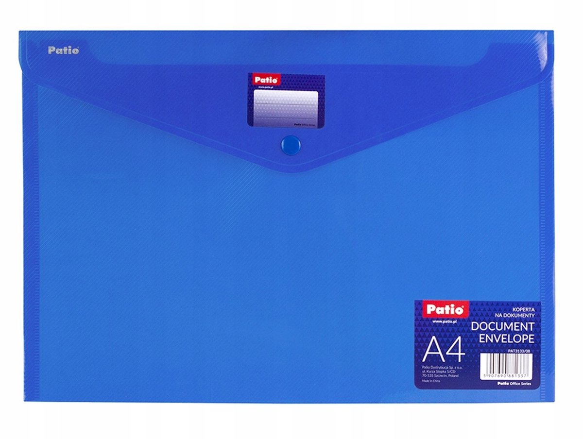Patio A4 Documentenmap Blauw met Drukknoopsluiting