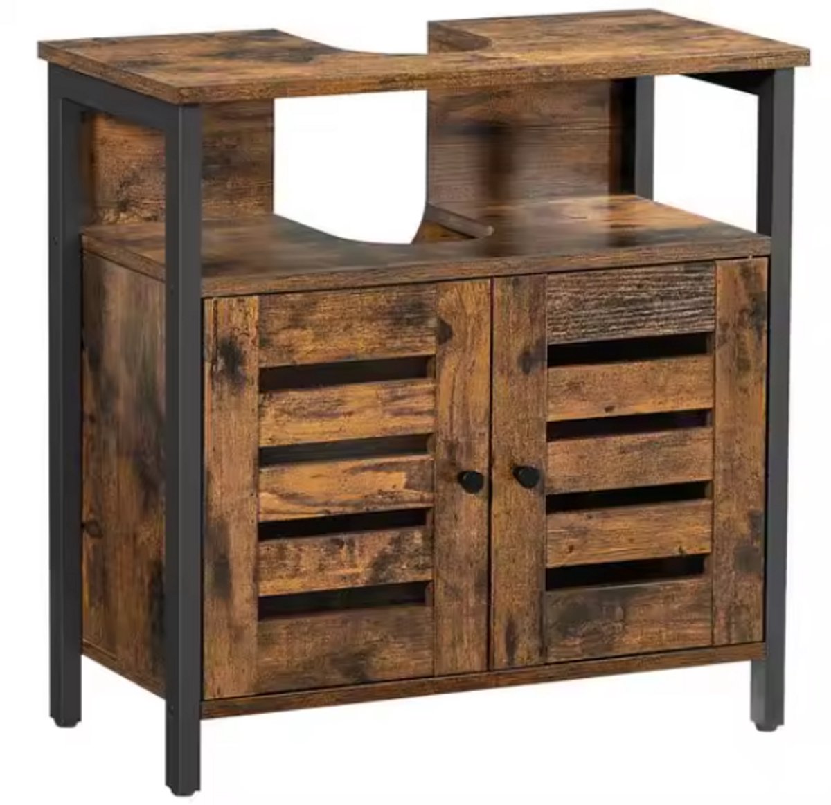 Vasagle - Wastafel - Wastafelkast - Hout-staal - 10kg laadcapaciteit - 12.4kg - Donker bruin-zwart - 60x30x60 cm - 20x15 cm sifonuitsparing
