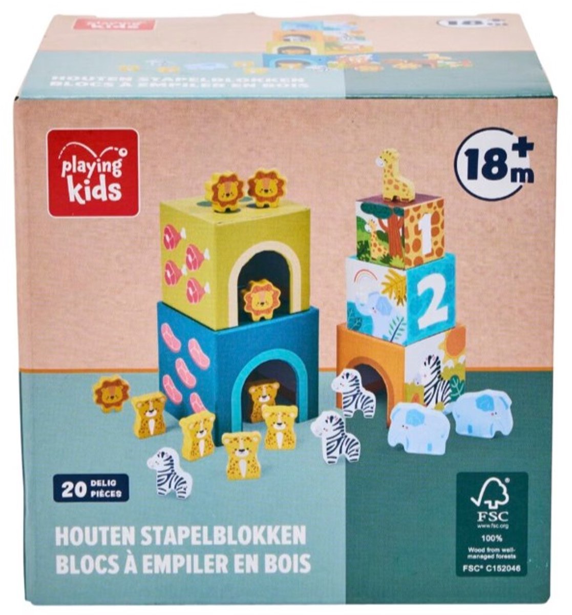 Playing Kids Safari Houten Stapelblokken