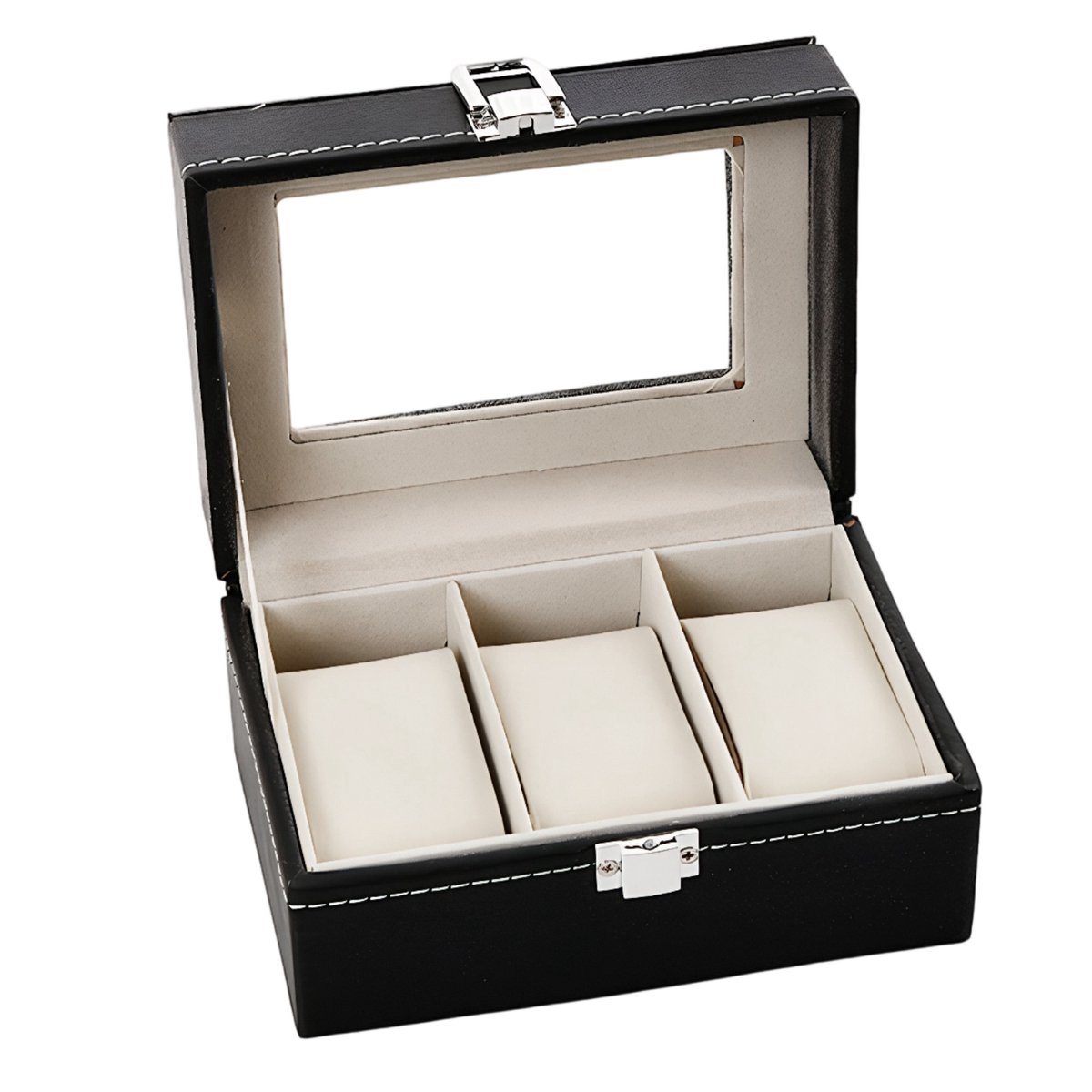 QTTVBTNA - Horlogebox - PU Leer - Geschikt voor 3 stuks - Sieraden Organizer - Voor Horloges Man Vrouw - Zwart - 16x11x8cm