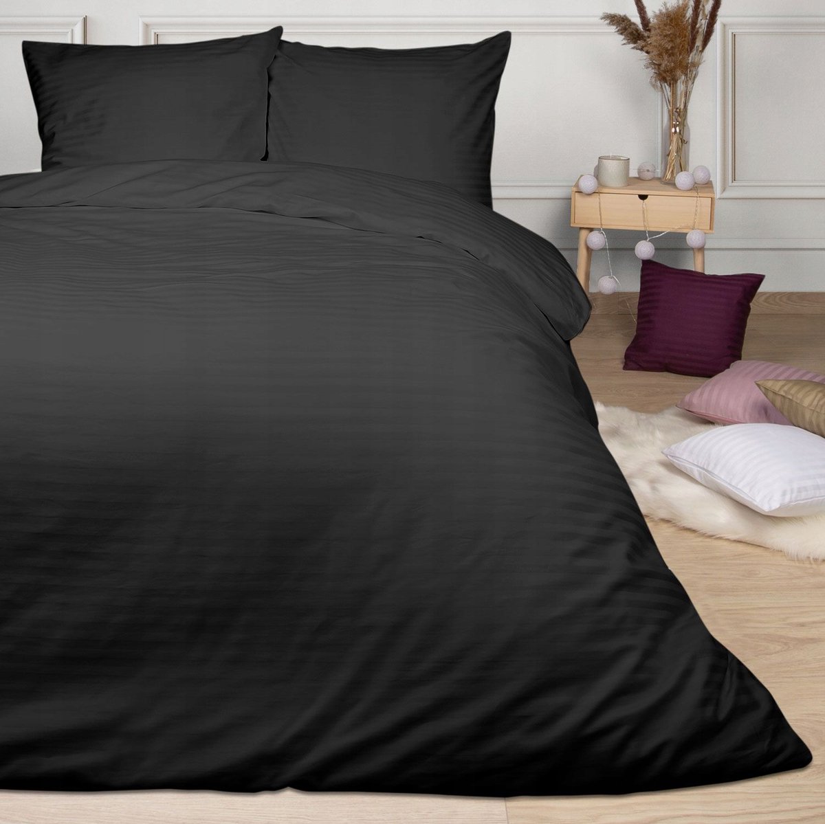 Darymex Cizgili Satijnen Beddengoed Set 140x200cm Zwart