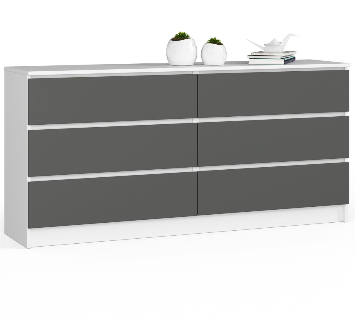 Ladekast K160 met 6 Lades / AKORD Furniture Factory / Wit - Grafietgrijs / 160 x 77 x 40 cm
