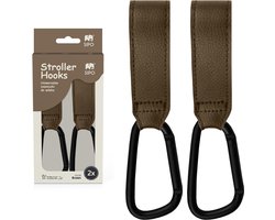 Sipo SCA-11 Universele Wagenhaakjes - Set van 2 Stuks - Bruin Eco Leren Design - Maximaal 5 kg Draagkracht - Kinderwagen Boodschappenhaak -