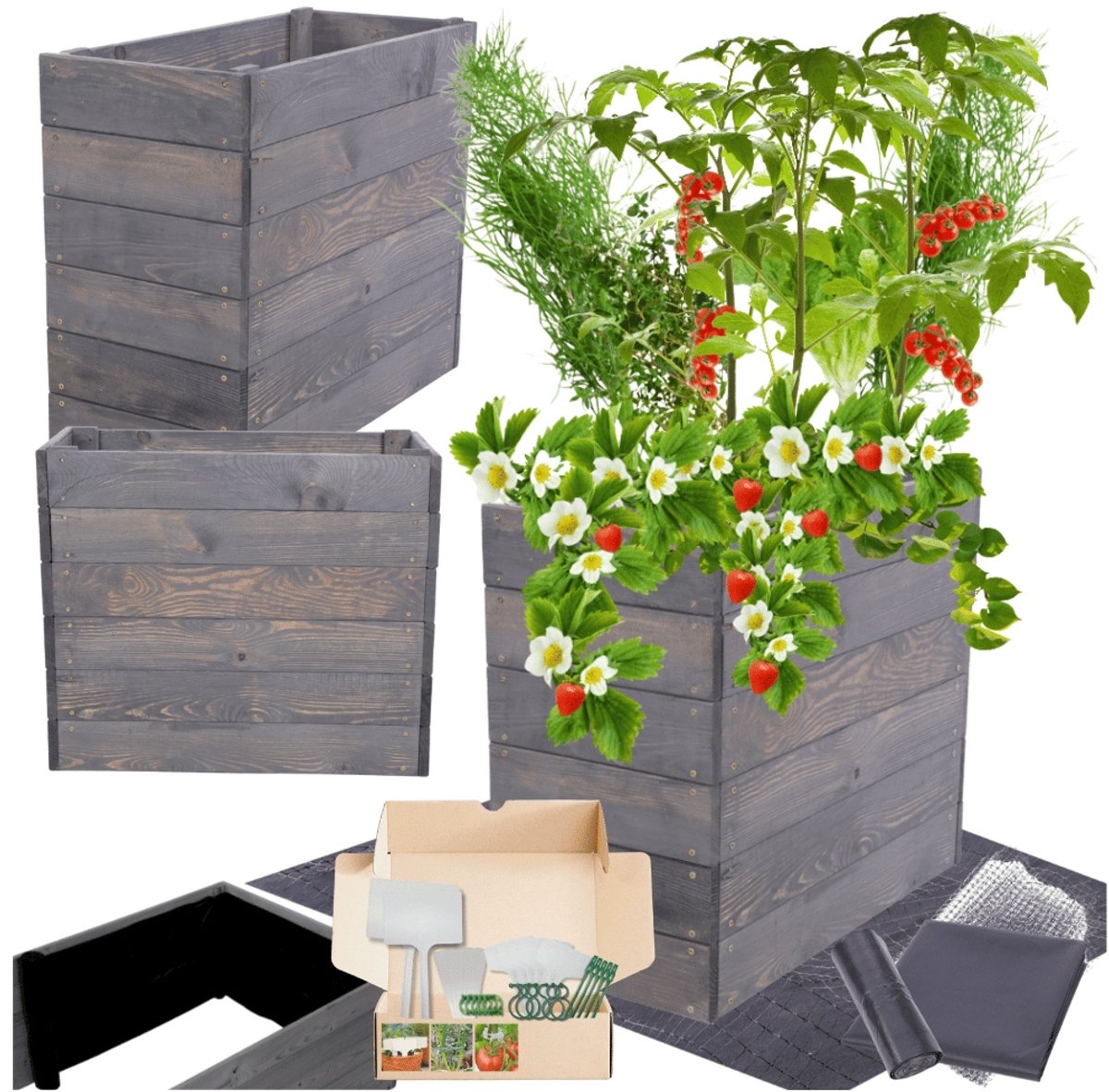 Houten Moestuinbak 54x63x30 cm - Inclusief Tuinmannenset