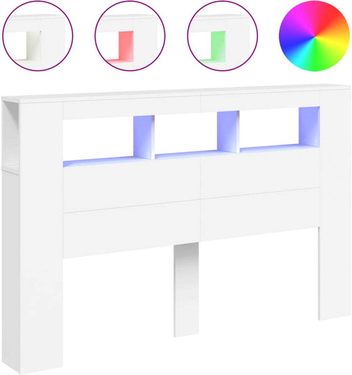 vidaXL - Hoofdeinde - met - LED - 160x18,5x103,5 - cm - bewerkt - hout - wit