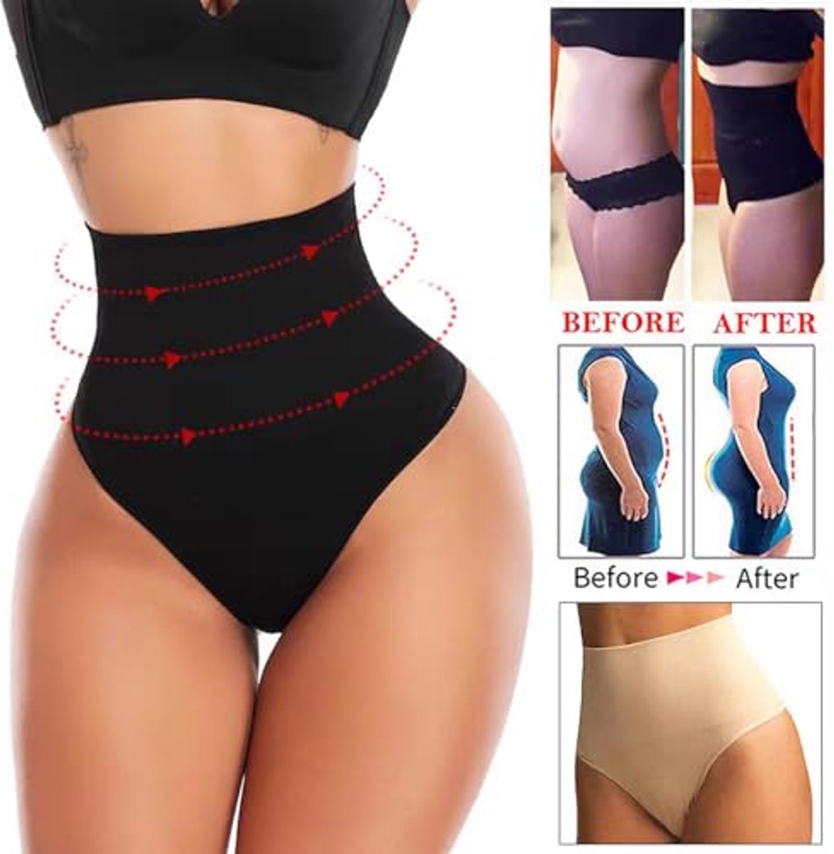 Hoge Taille Shapewear Thong met Buik Controle voor Dames - Comfortabele en Ademend Ondergoed