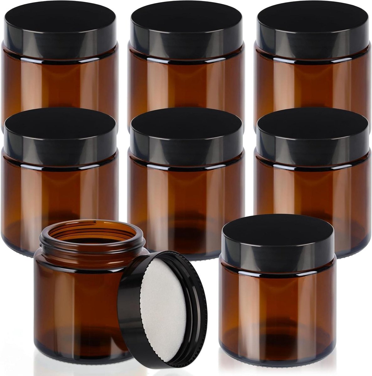 Set van 8 glazen potjes - 120 ml - kleine cosmeticapotten - schroefpotjes - crèmecontainer