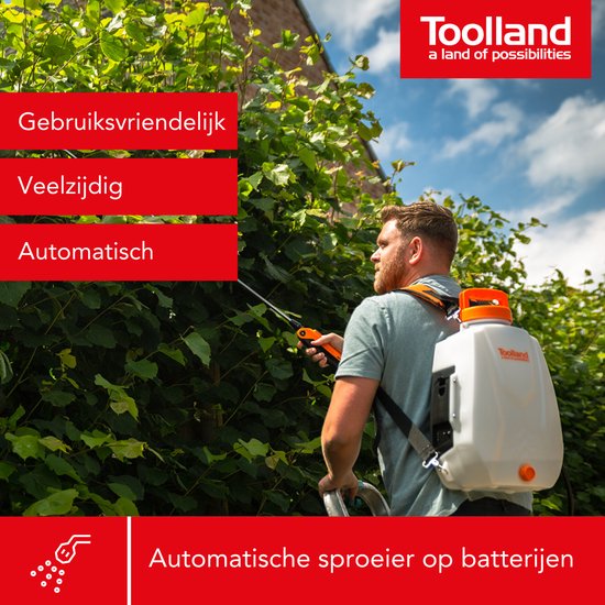 Toolland Set met elektrische drukspuit en extra batterij, rugspuit met oplaadbare accu 12L, tuinspuit voor plantenbescherming, onkruidbestrijding en desinfectie, verstelbare sproeikop, telescopische lans, USB-oplader, gewatteerde schouderriemen, van Toolland — afbeelding 5
