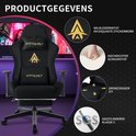 Zwarte gamerstoel Vittanly met gouden logo, imitatie wildleder, schuim met hoge dichtheid en SGS gasveer.