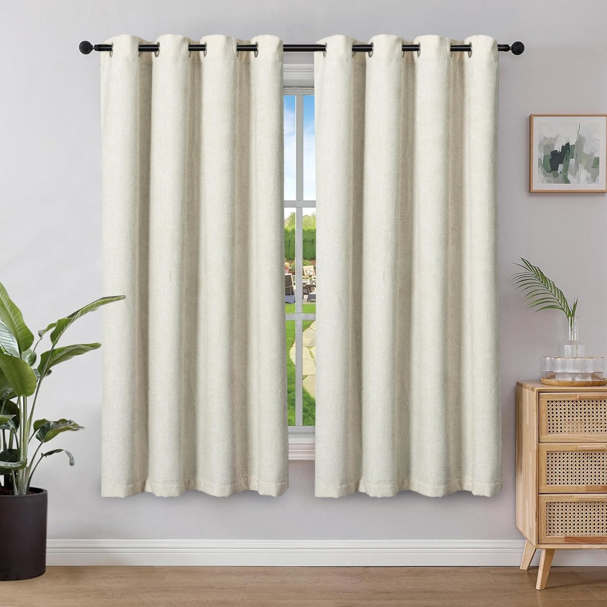 Unyqoos Luxe dubbele laag chenille gordijnen met ringen voor elke kamer beige