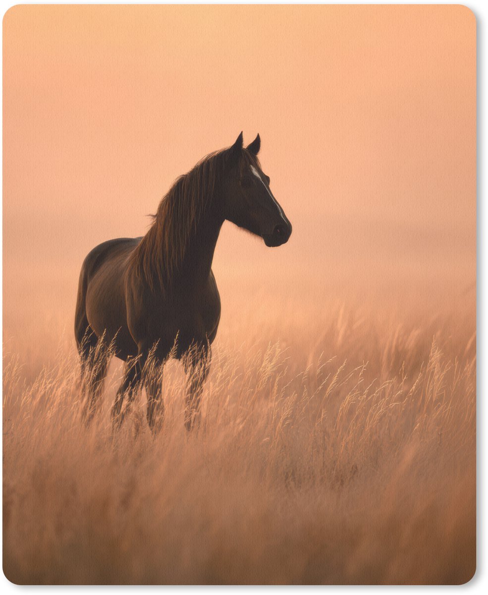 Muismat 19x23 cm - Mousepad Paard - Grasveld - Zonsondergang - Muismatten